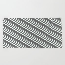 [ Thumbnail: Mint Cream & Dim Gray Colored Pattern of Stripes Beach Towel ]