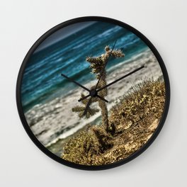 The Lonely Golden Cactus. Wall Clock