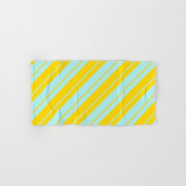 [ Thumbnail: Turquoise and Yellow Colored Stripes/Lines Pattern Hand & Bath Towel ]