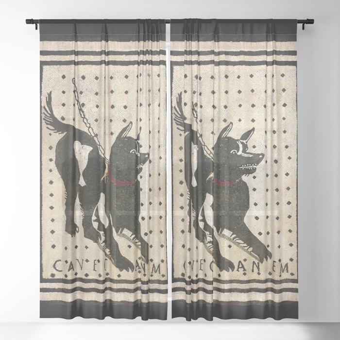Pompeii Dog mosaic (Beware of Dog) Sheer Curtain