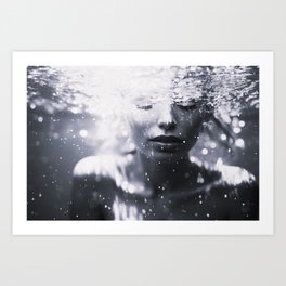 I'm over my head (Oh, but it sure feels nice!) female underwater over her head black and white portrait photograph - photography - photographs Art Print