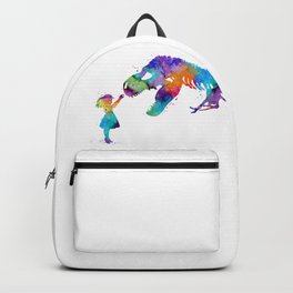 Girl and Dinosaur T-Rex Watercolor Silhouette Backpack