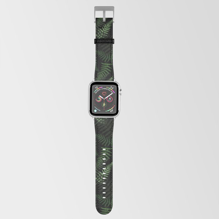 Fern Leaf Pattern on Black Background Apple Watch Band