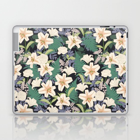 Lily, Ferns and Botanicals (Black)  Laptop & iPad Skin