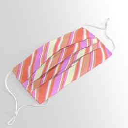[ Thumbnail: Dark Salmon, Red, Violet, and Light Yellow Colored Lined/Striped Pattern Face Mask ]