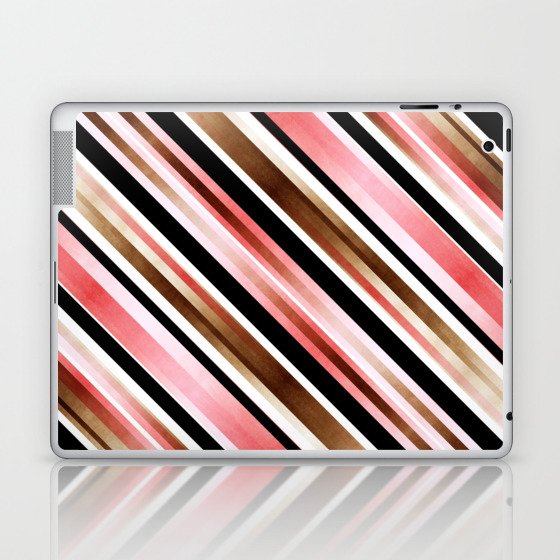 MCM Diagonal Ombré Stripe Pattern // Watercolor Blush Pink, Brown, Black and White Stripes Laptop & iPad Skin