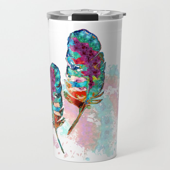 Two Souls - Colorful Feather Art by Sharon Cummings Travel Mug