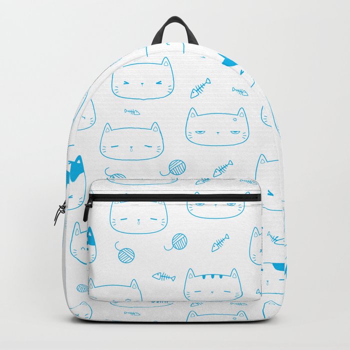 Turquoise Doodle Kitten Faces Pattern Backpack