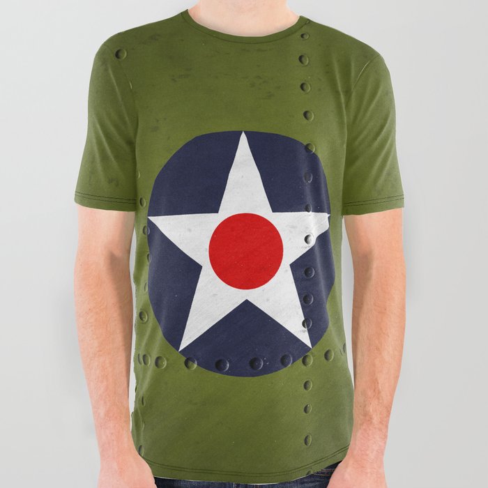 Vintage American Military Roundel Aricraft Insignia 1918 All Over Graphic Tee