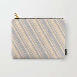 [ Thumbnail: Grey & Bisque Colored Lined/Striped Pattern Carry-All Pouch ]