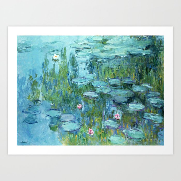 Claude Monet Water Lilies / Nymphéas teal aqua Art Print
