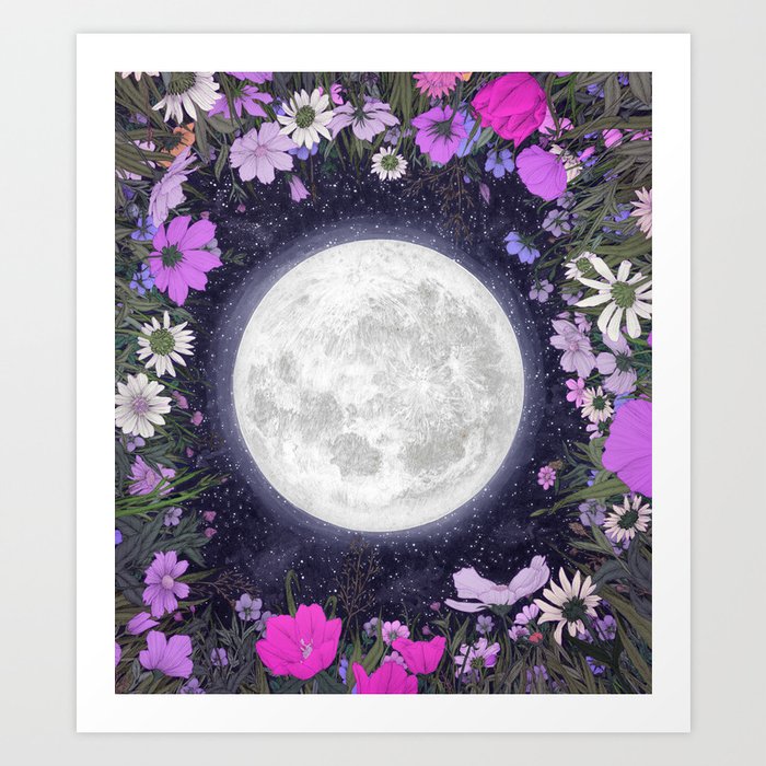Moon in the Meadow Purple and Pink Art Print