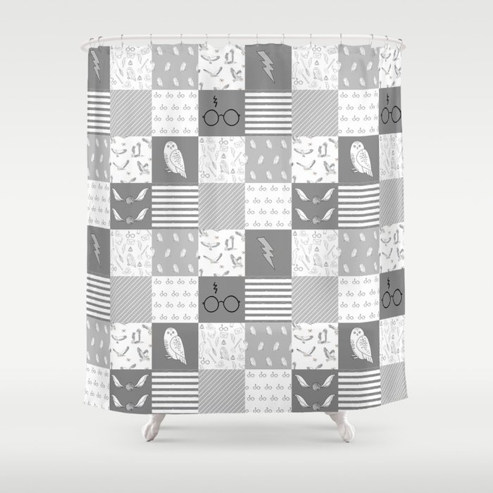 Magic Private School cheater quilt patchwork wizarding witches and wizards Shower Curtain