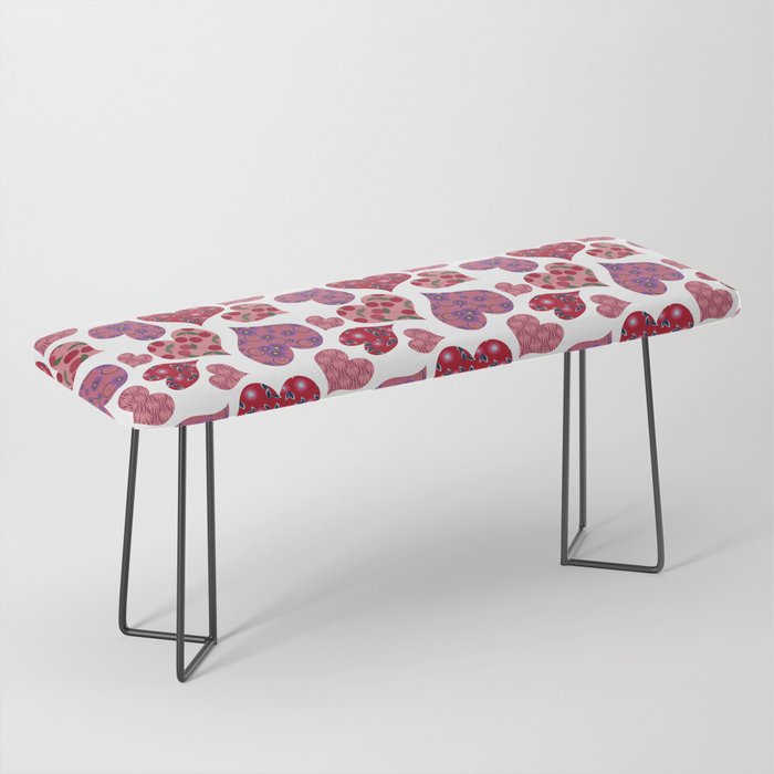 Seamless pattern with hearts with floral ornament Bench