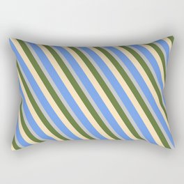 [ Thumbnail: Dark Olive Green, Beige, Cornflower Blue & Grey Colored Lines Pattern Rectangular Pillow ]