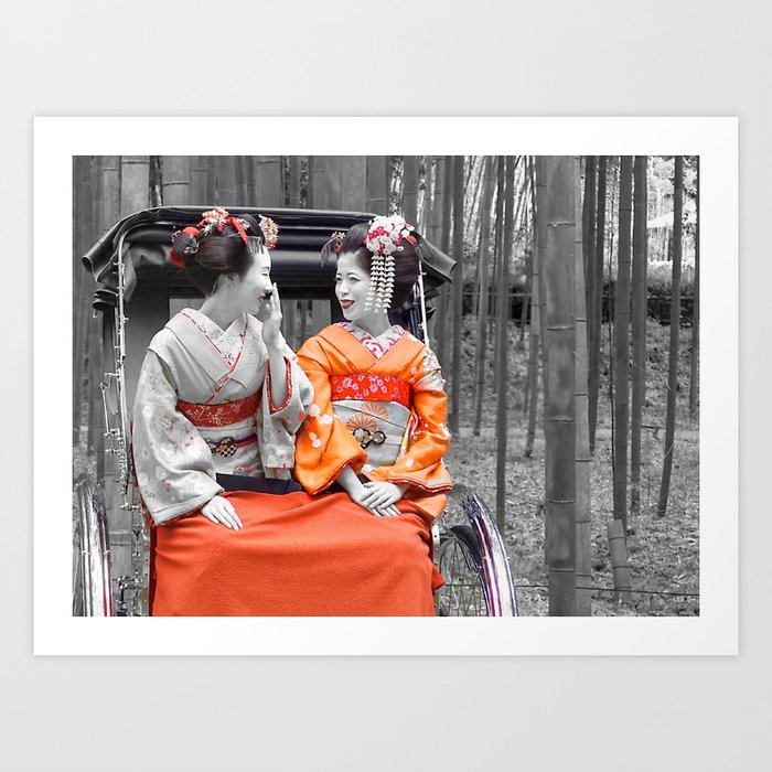 Geisha at Arashiyama Bamboo Grove Art Print