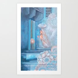 Woman India blues with quote Art Print