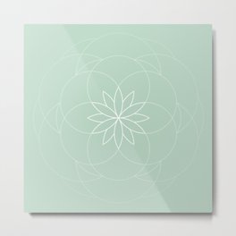 Minimalist Sacred Geometric Succulent Flower in Pastel Mint Color Metal Print | Color, Minimal, Modern, Misty Jade, Flower, Minimalist, Mandala, Pastel, Ornament, Abstract 