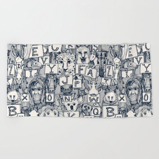 animal ABC indigo ivory Beach Towel