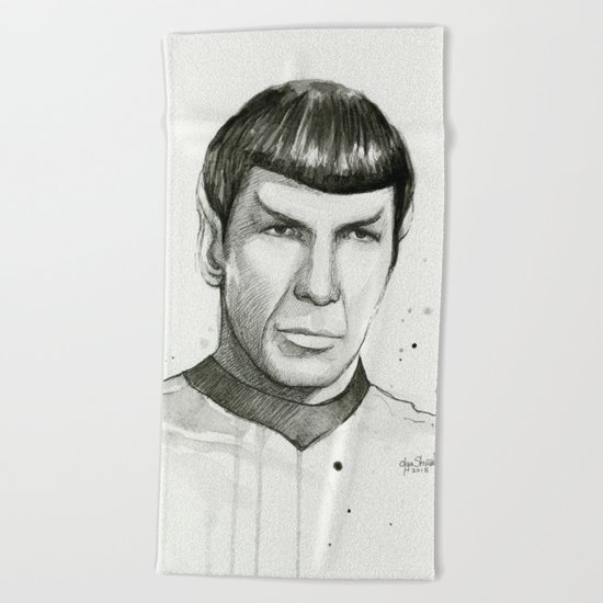 Spock Watercolor Portrait Beach Towel