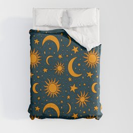 Vintage Sun and Star Print in Navy Duvet Cover