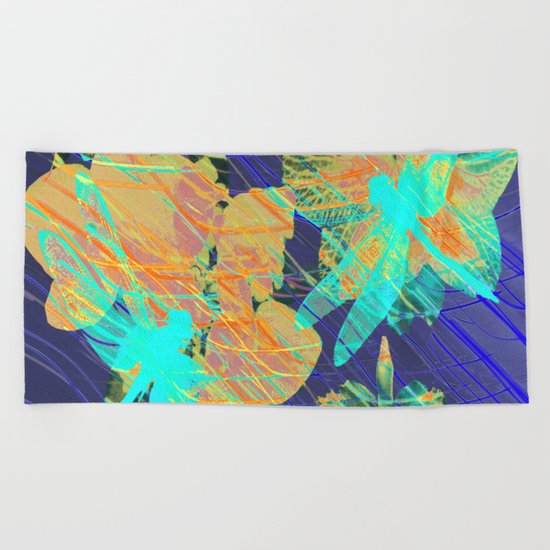 Colorful Dragonflies QD Beach Towel