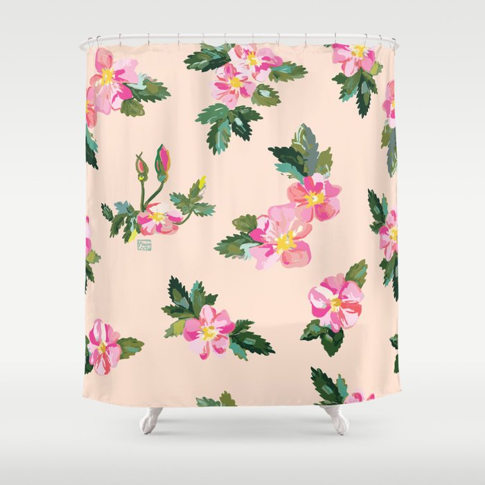 Pink Roses Wildflower Art Shower Curtain