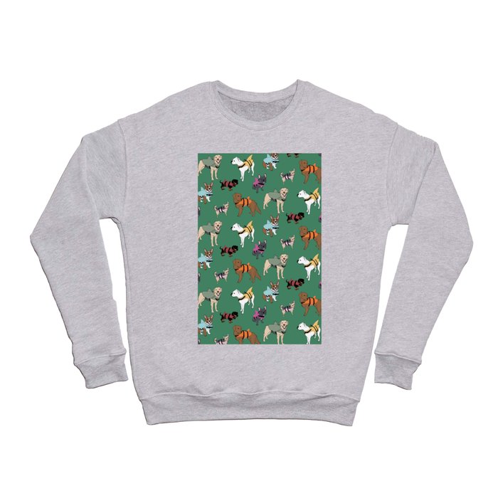 Dog Sharks (dogs in shark life-jackets) on green Crewneck Sweatshirt