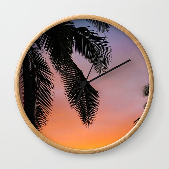 Sunset Silhouette Palm Tree (Color) Wall Clock