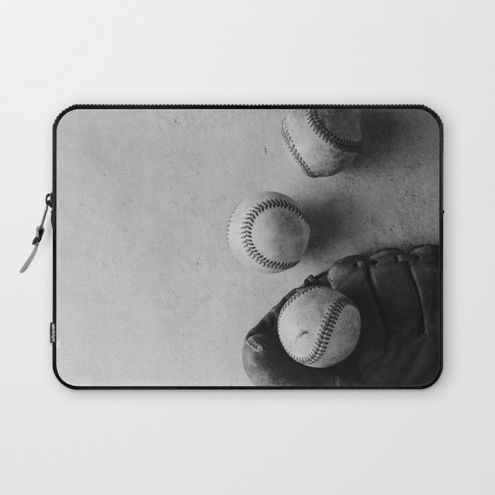 Baseballs used in game with glove in black and white Laptop Sleeve