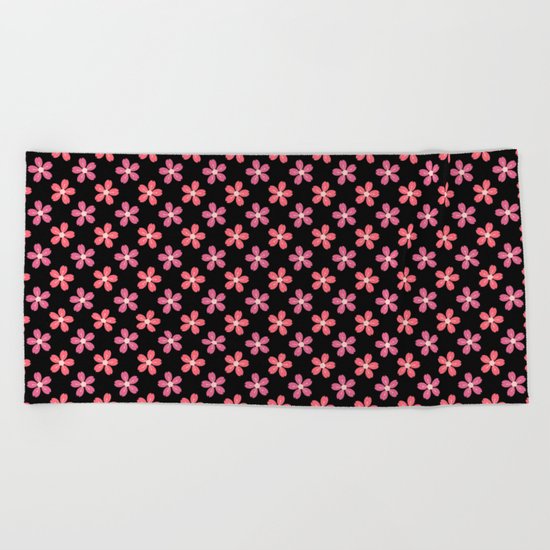 Happy Flowers on Black Beach Towel
