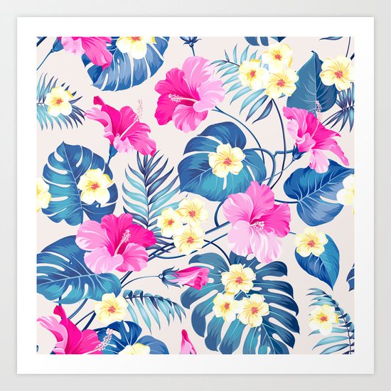 Tropical Pattern - Blue & Pink version Art Print