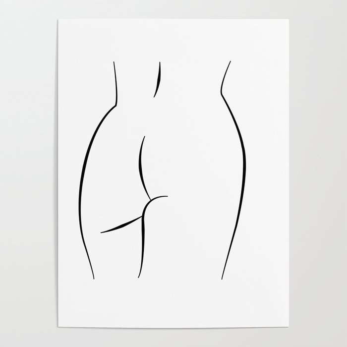 Minimalist Line art abstract nude woman ass Poster