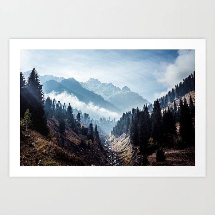 Valley Mountains Trees River Photography Landscape Art Print By Photoshop