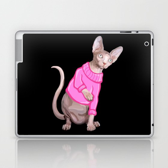 Cozy Sphynx Cat with Pink Knit Sweater  Laptop & iPad Skin