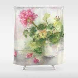 Beaux Geraniums Roses Shower Curtain | Painting 