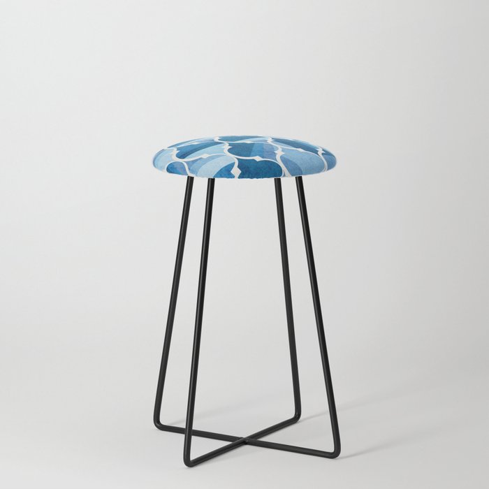 Quatrefoil Blues Counter Stool