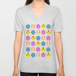 Calavera Pattern V Neck T Shirt