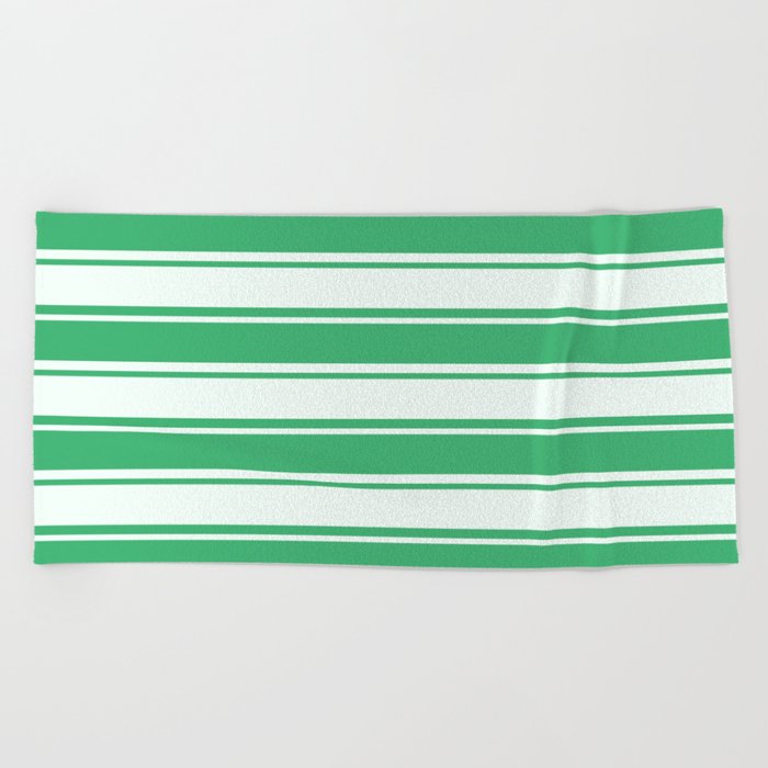 Sea Green and Mint Cream Colored Pattern of Stripes Beach Towel