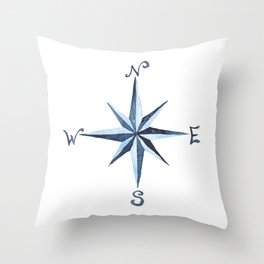 Compass Rose Throw Pillow | Compass, Nautical, Illustration, Compassrose, Watercolorcompassrose, Painting, Watercolor, Digital, Watercolordirections, Bluewatercolor 