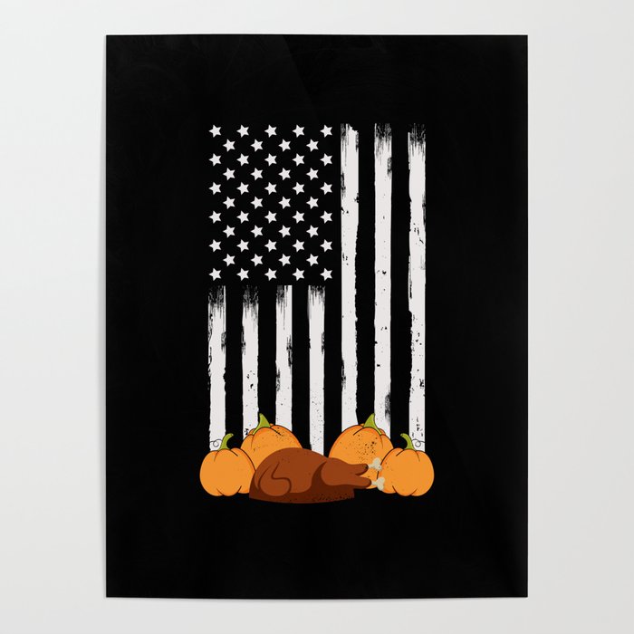 Vintage American Flag Thanksgiving Fall Colors Autumn Usa Poster