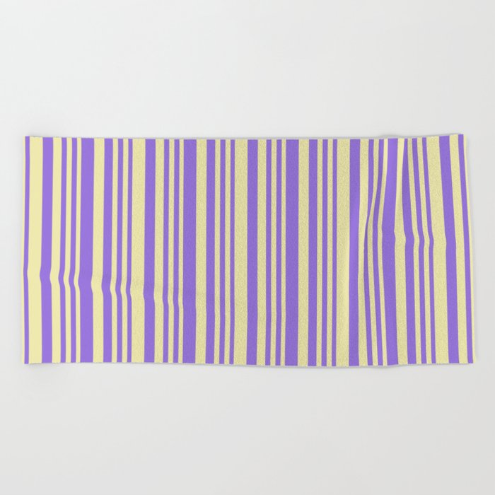 Pale Goldenrod and Purple Colored Stripes/Lines Pattern Beach Towel