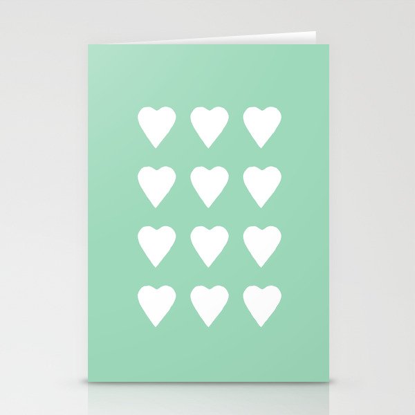 16 Hearts Mint Stationery Cards