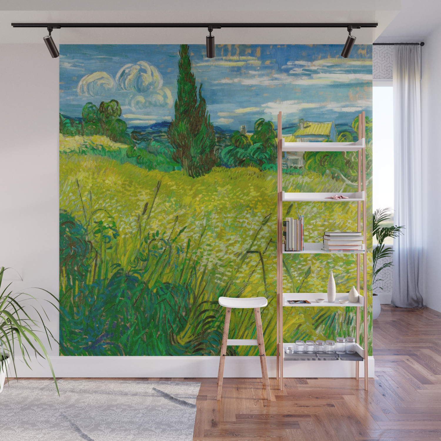 Green Wheat Field With Cypress Painting By Vincent Van Gogh Wall Mural By Vincentvangogh1853 Society6