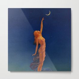 Reaching for the moon female portrait painting by Edward Mason Eggleston Metal Print | Starlight, Women, Flapper, Glamour, Goddesses, Broadway, Paris, Liberation, Moon, Artdeco 