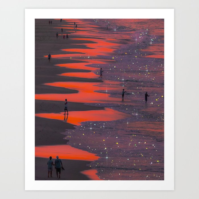 PINK BEACH | sunset | waves | ocean | sea | summer | nature | purple | stars | bling | sky | pink  Art Print