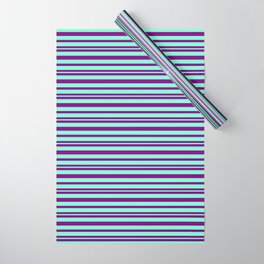 [ Thumbnail: Purple & Aquamarine Colored Pattern of Stripes Wrapping Paper ]