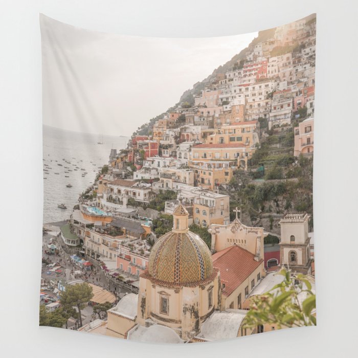 Positano Bliss Photo | Amalfi Coast Mountain Landscape In Pastel Color Art Print | Italy Travel Photography Wall Tapestry