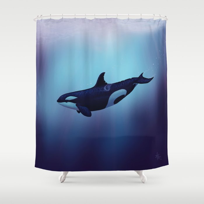 Lost In Fantasy By Amber Marine Orca Killer Whale Art Copyright 2015 Shower Curtain