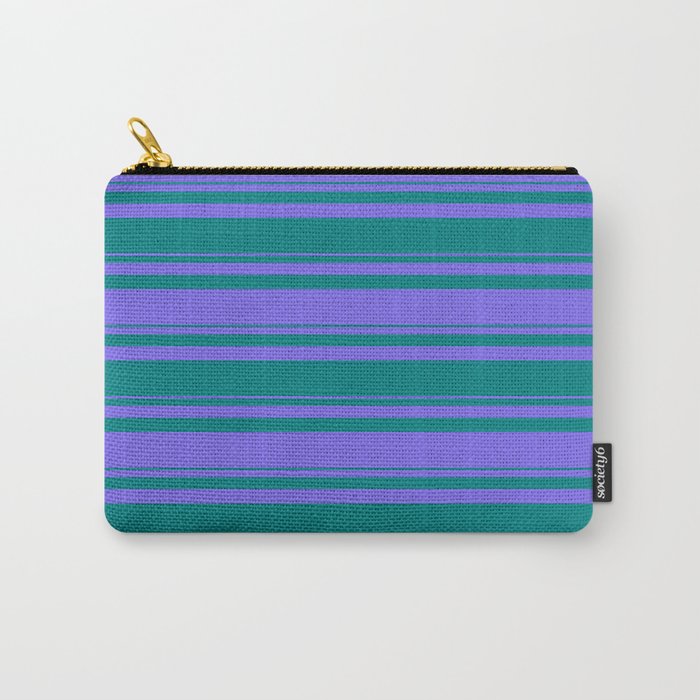 Teal & Medium Slate Blue Colored Striped/Lined Pattern Carry-All Pouch